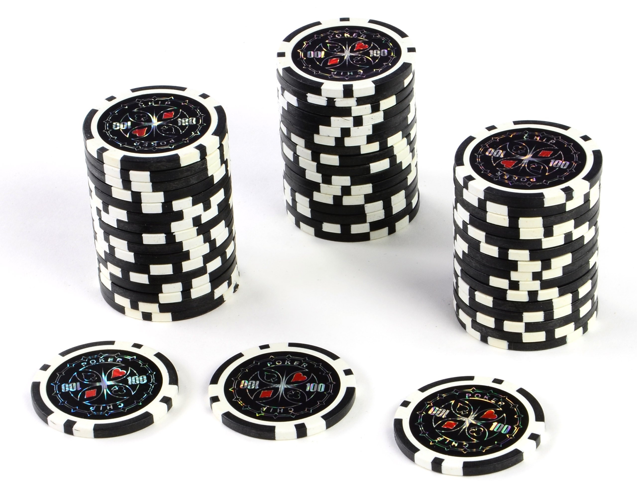 50 Poker-Chips Laser-Chips Metallkern 12g Poker Texas Hold`em Black Jack Roulette reflektierend Tokens Jetons Casino 1 Rolle Wert 1-10000 wählbar (Wert 100)
