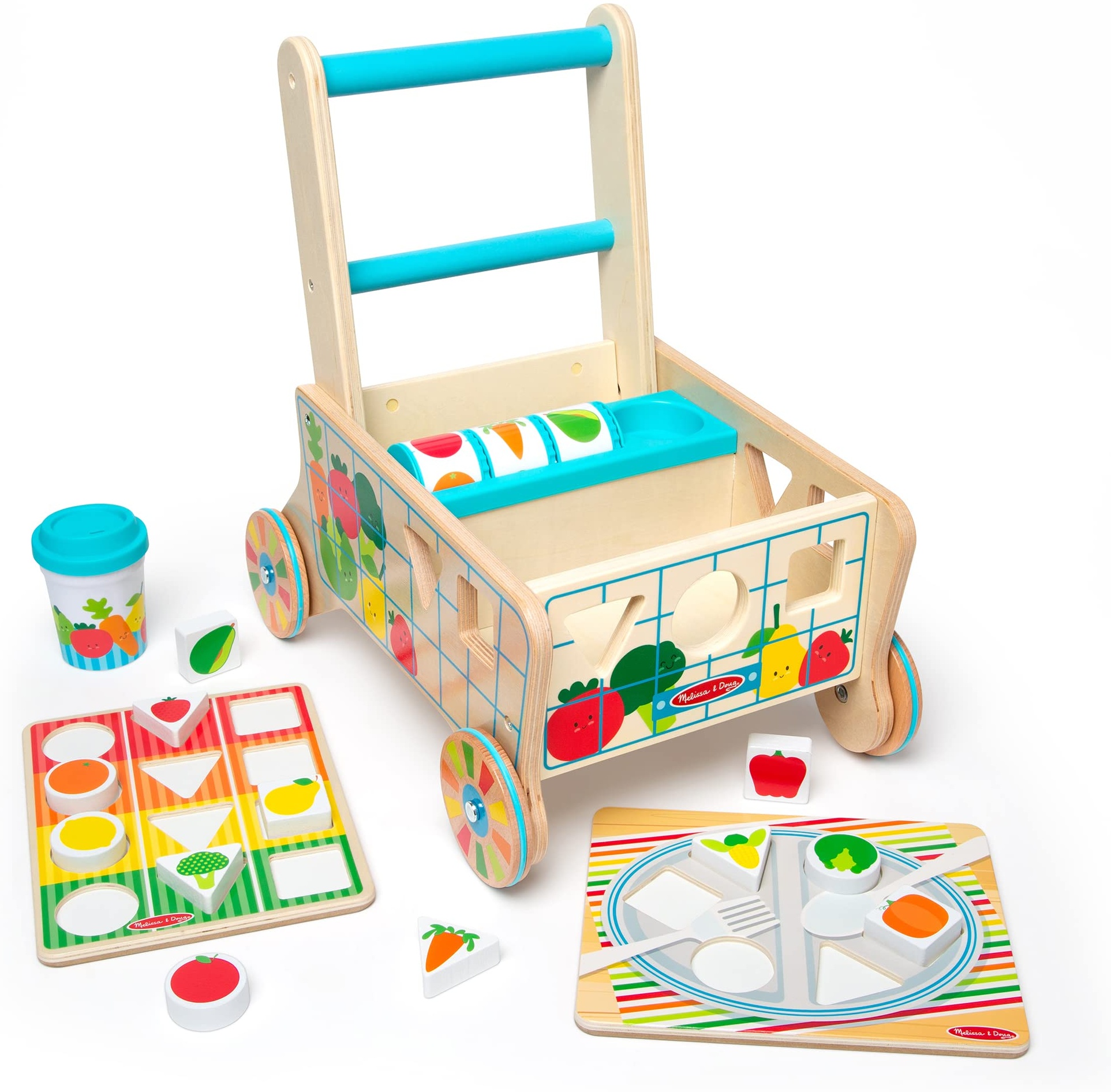Melissa & Doug Einkaufswagen aus Holz zum Formensortieren und Puzzles, Holzspielzeug ab 1 jahr, Frühes Lernen Spielzeug, 12 Monate+, Geschenk für Baby-Jungen-Mädchen, FSC-zertifizierte Materialien