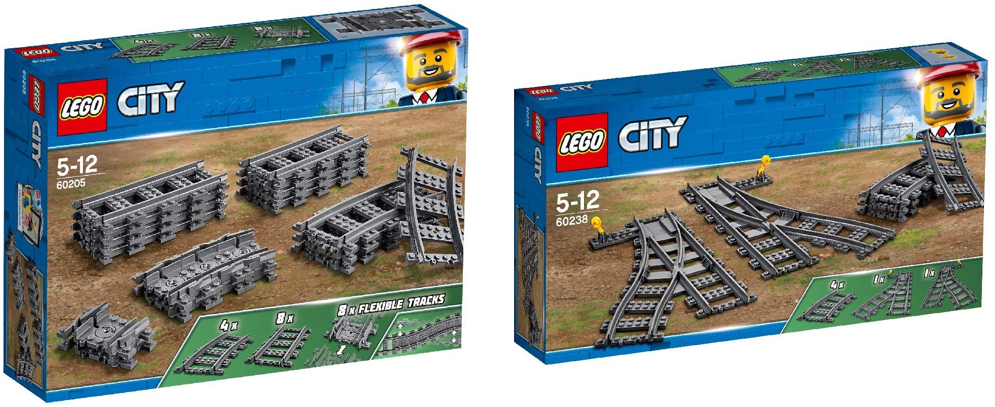 Lego City 2er Set: 60205 Schienen + 60238 Weichen für die ferngesteuerte Eisenbahn