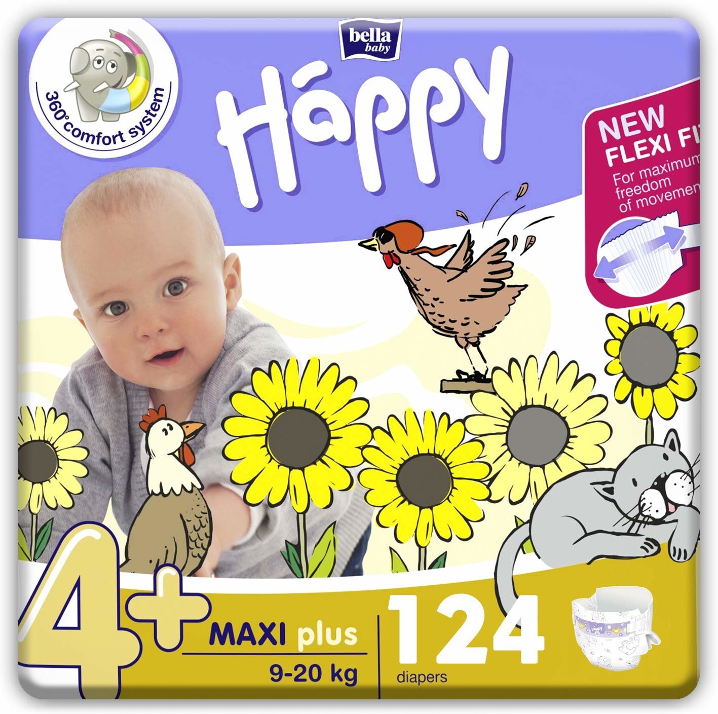 bella baby Happy Windeln für Babys Gr. 4+, 9-20 kg, im Monatspack mit perfekter Passform und maximalem Schutz - 124 Stück