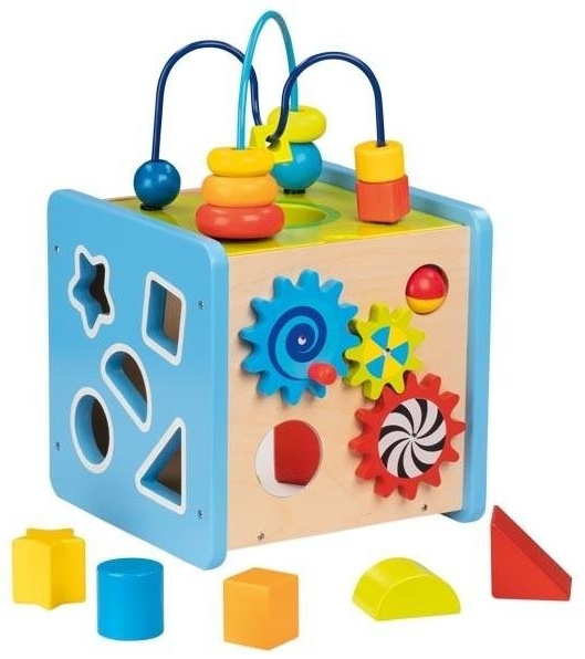 Goki 58735 - Activity- und Motorikwürfel, Farben und Formen erlernen, Auge,- Hand Koordination
