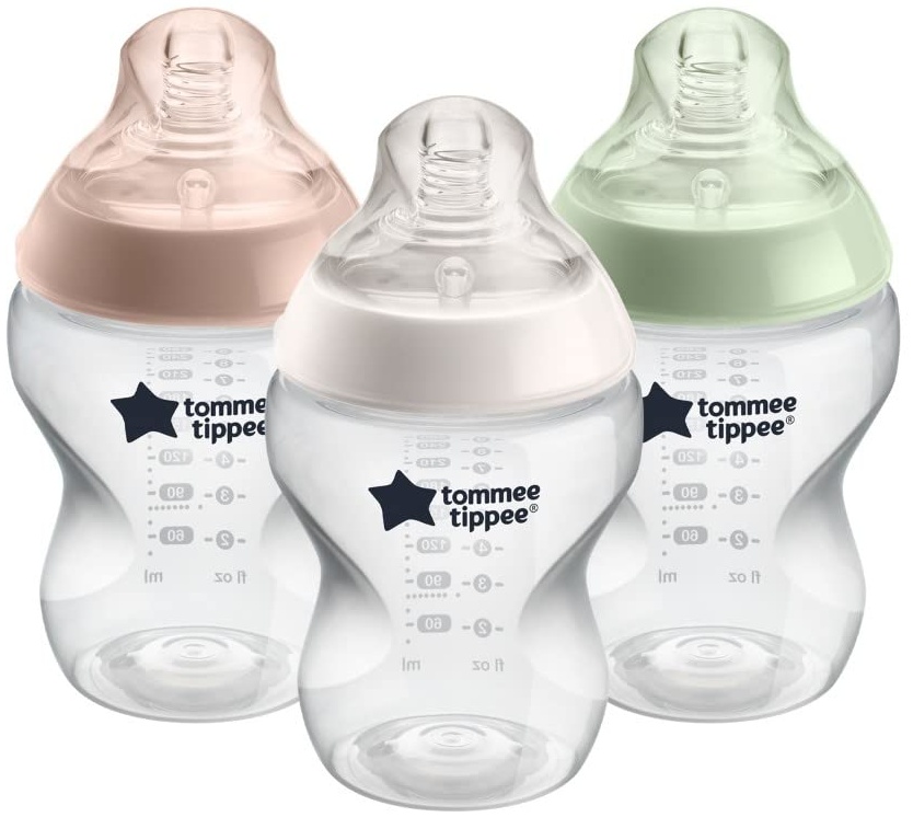 Tommee Tippee Closer to Nature Babyflaschen, Natürlich geformter Trinksauger mit Anti-Kolik-Ventil, 260 ml, 3er-Set, Mehrfarbig