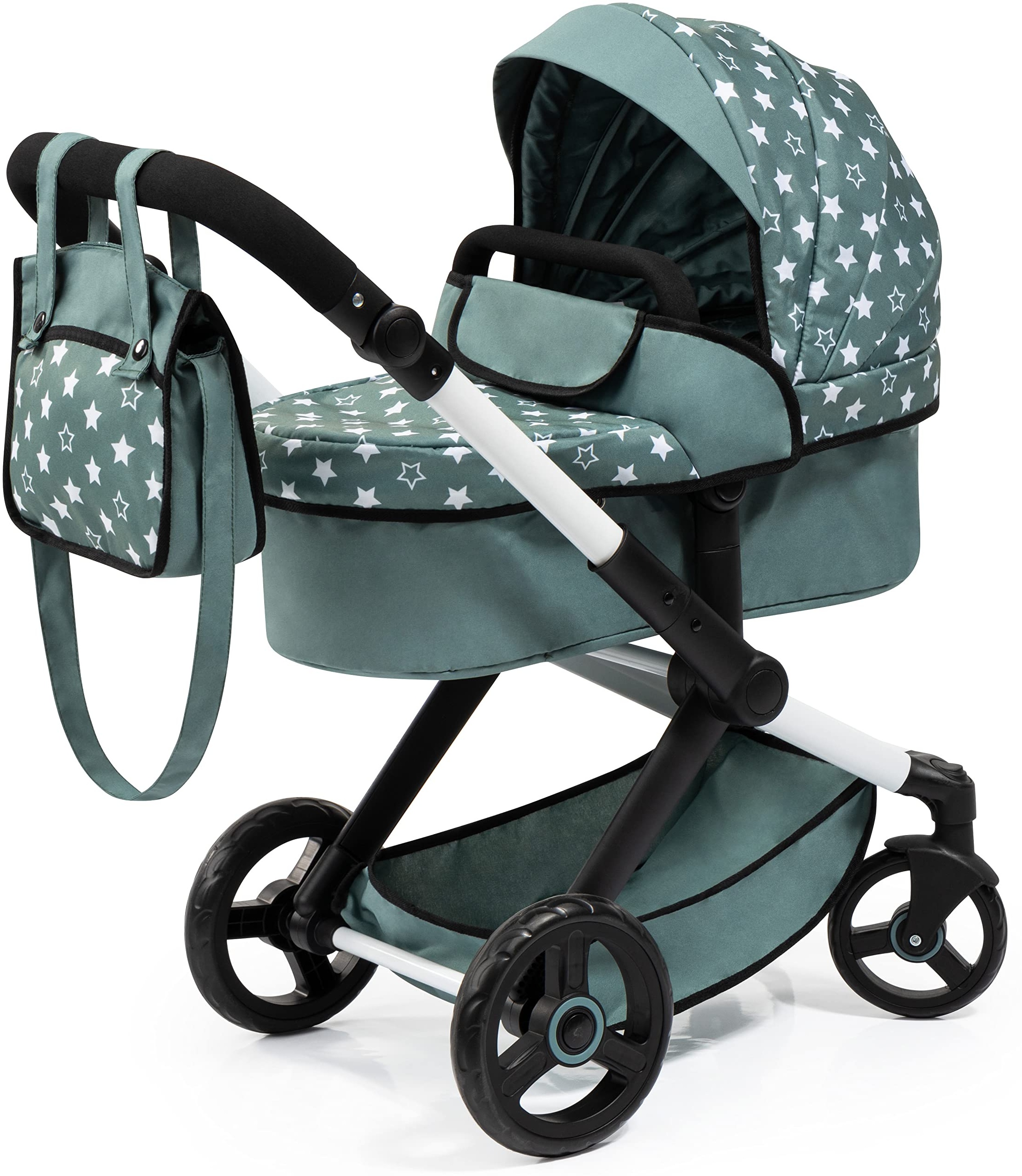 Bayer Design 17058AA Kombi-Puppenwagen Xeo mit Tasche, grün mit Sternen