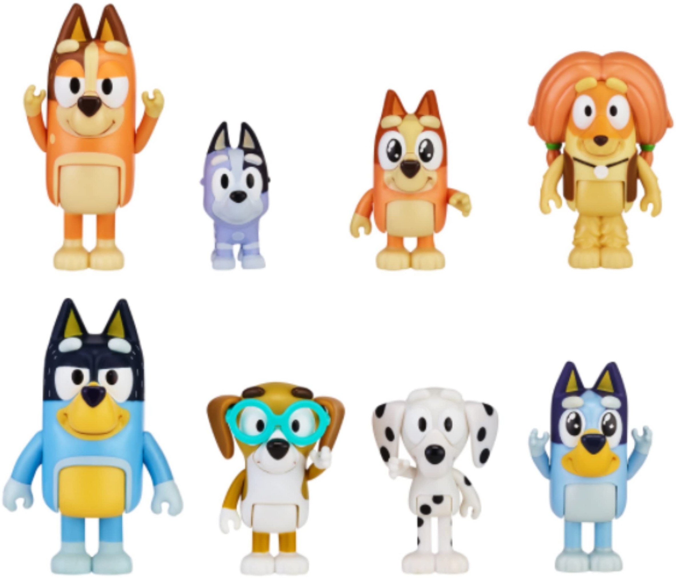 Bluey Blueys 8er-Figurenpack Familie und Freunde: 6,3–7,6 cm große Figuren mit beweglichen Gelenken, 8er-Pack, offizieller Sammelartikel