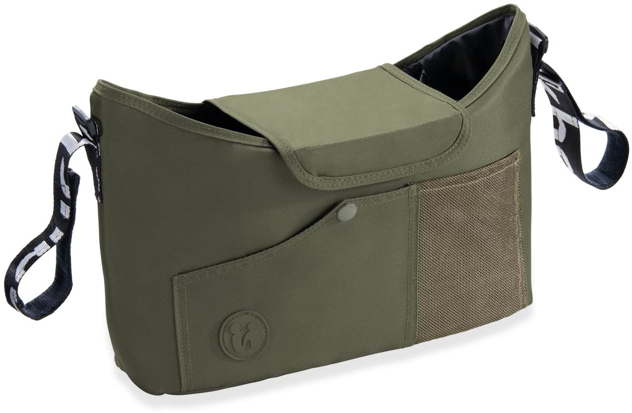 Hauck Organizer für Kinderwagen und Buggy - Große Baby Kinderwagentasche Buggytasche Wickeltasche mit Getränkehalter/Becherhalter, Leicht Zugänglich, Einfache Befestigung (Olive)