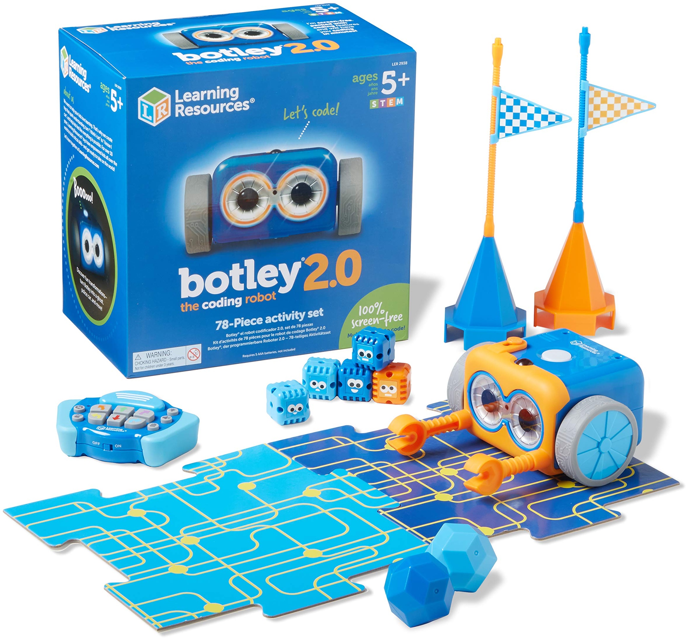 Learning Resources Botley the Coding Robot 2. 0 Activity Set, Programmierroboter für Kinder, MINT-Spielzeug, frühes Programmieren, Programmierspiele für Kinder, 78 Teile, ab 5 Jahren