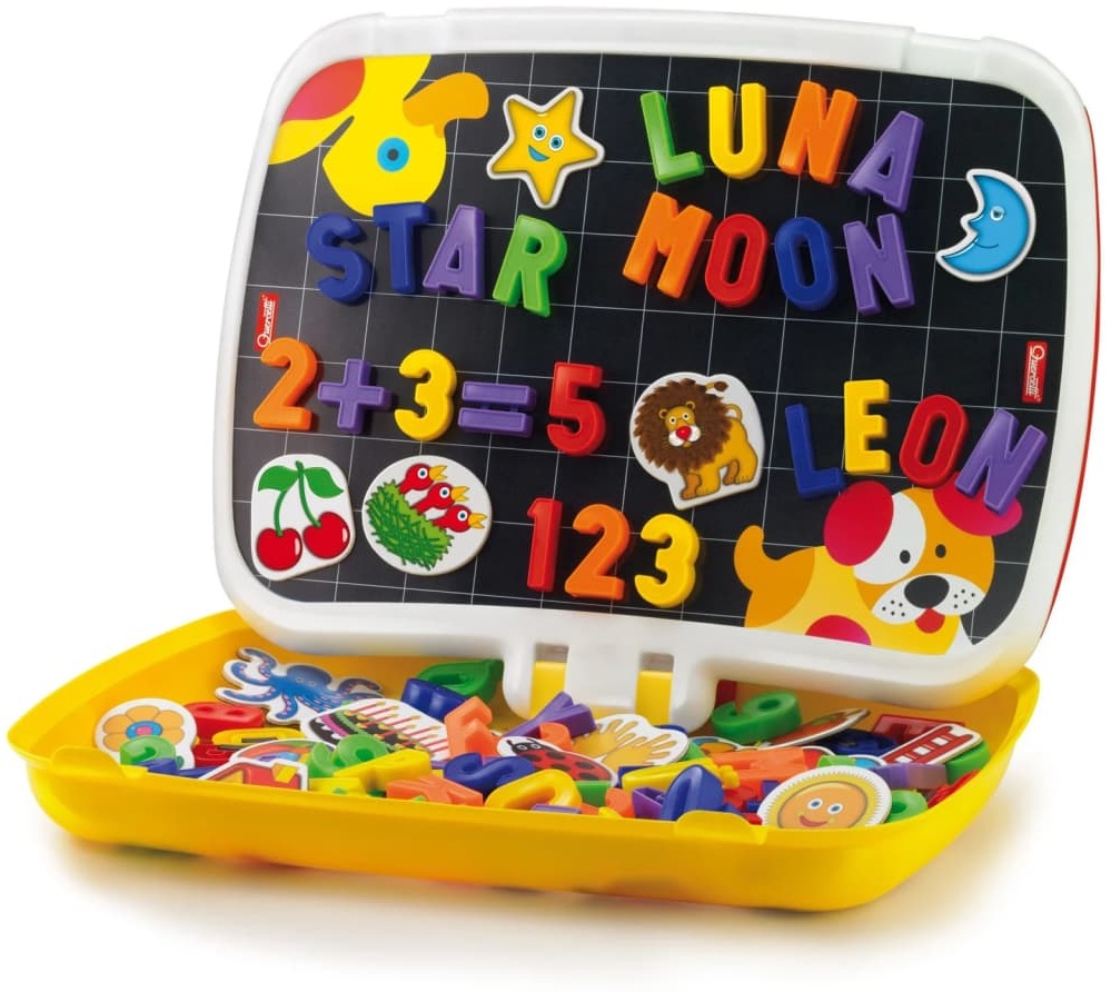 Quercetti 120-tlg. Magnetbuchstaben-Tafel Spielset Combi ABC+123