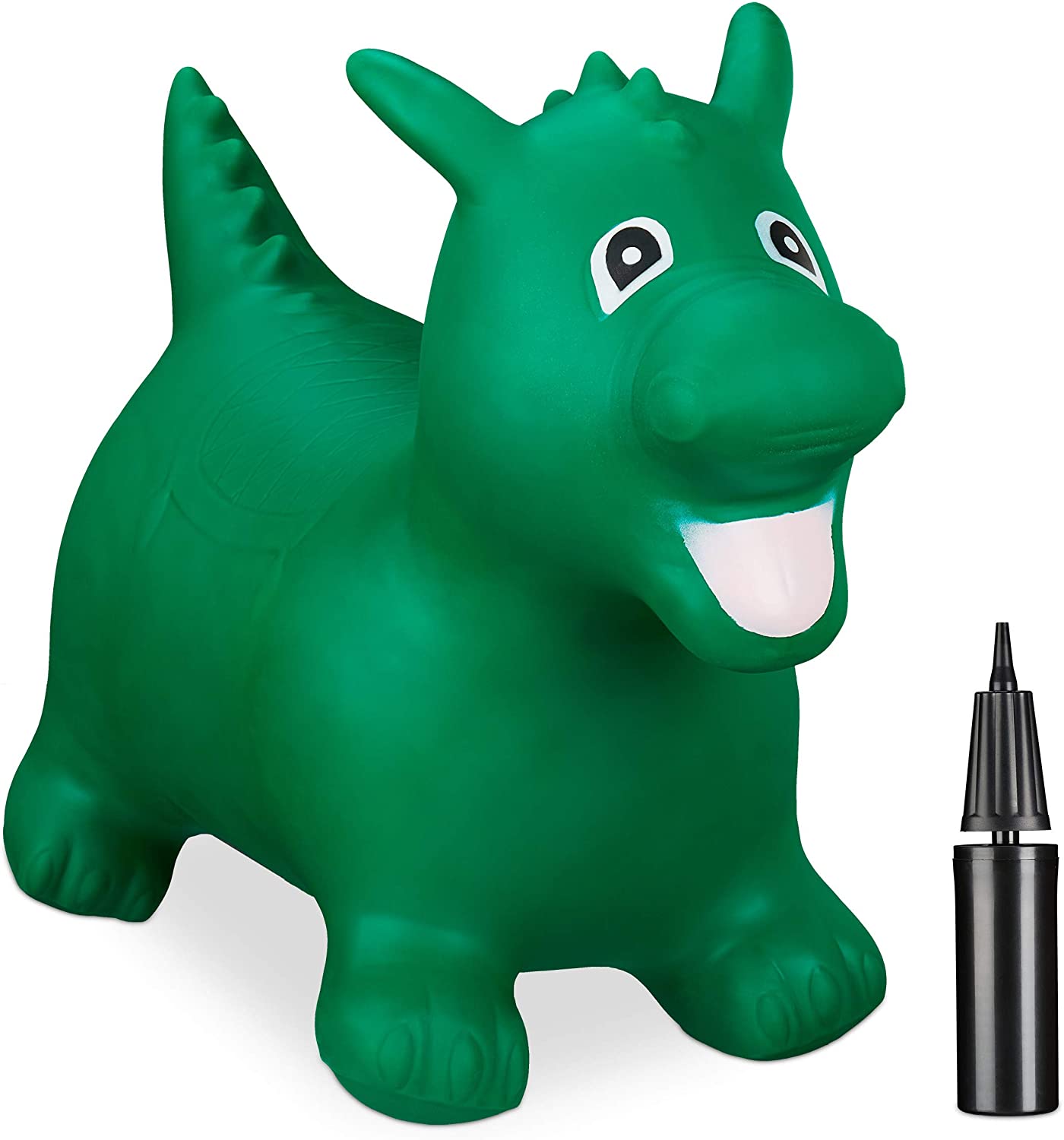 Relaxdays Hüpftier Drache, inklusive Luftpumpe, Sprungtier bis 80 kg, Hopser BPA frei, für Kinder, Hüpfspielzeug, grün