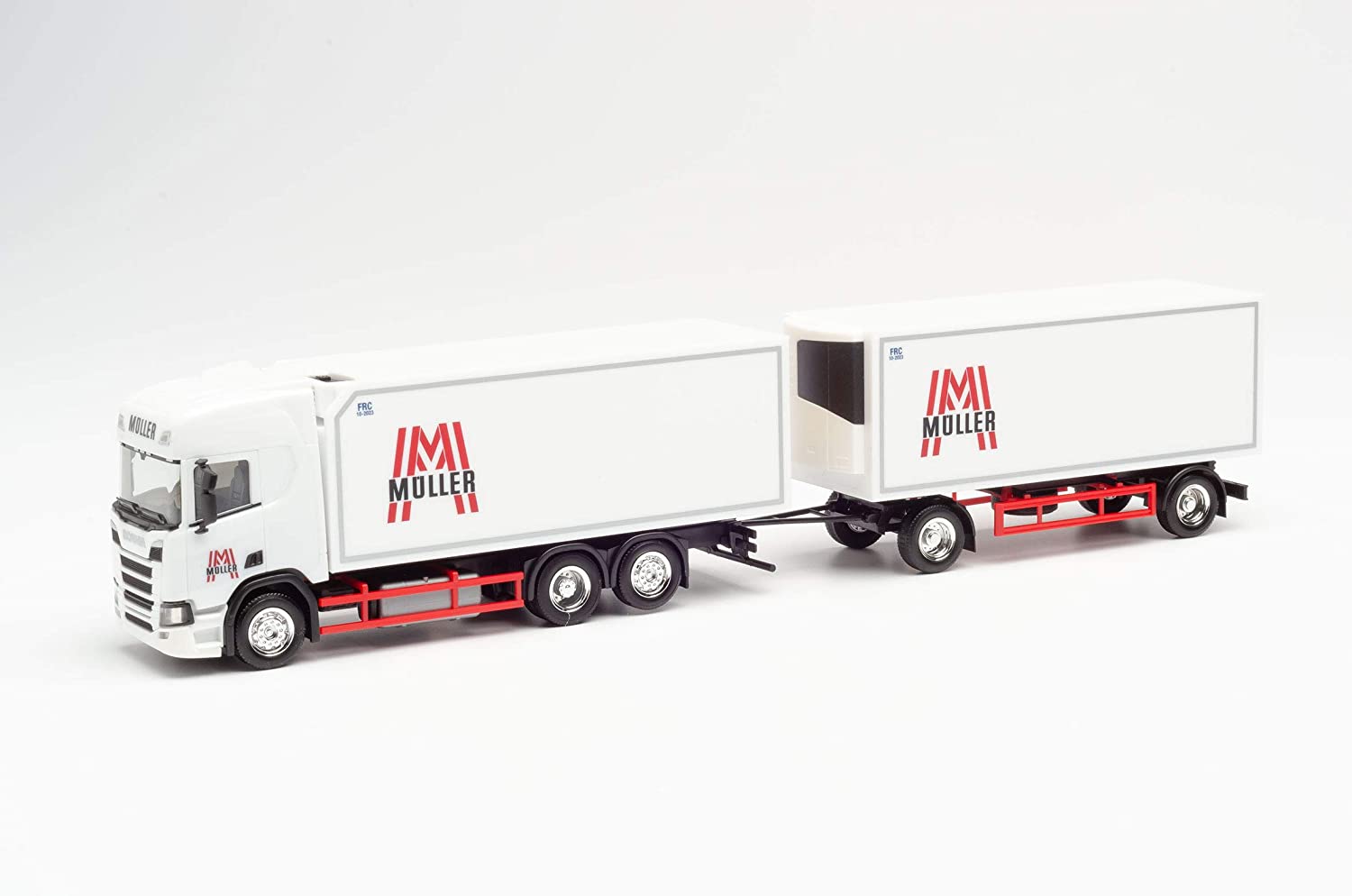 Herpa 312448 Scania CS 20 HD Kühlkoffer-Hängerzug Müller
