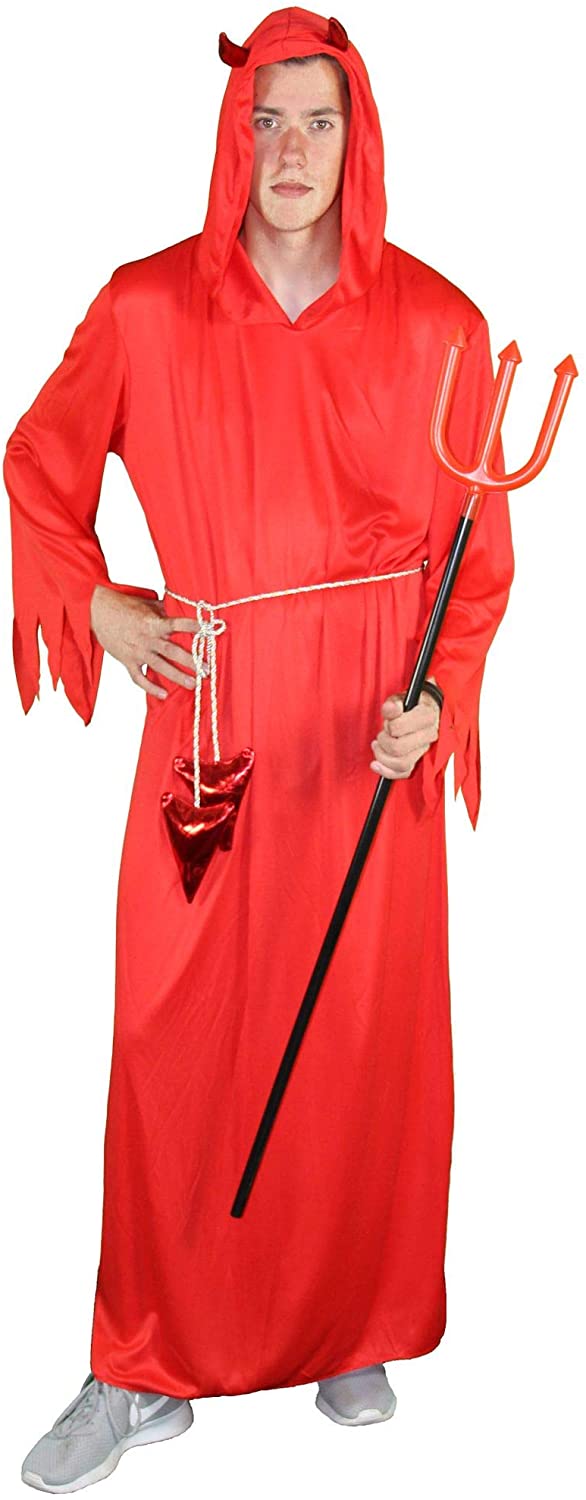rotes Teufel Kostüm mit Teufelshörnern für Erwachsene Fetzen Kostüme rot Halloween Teufelin Herren Damen Fasching Karneval Größe M