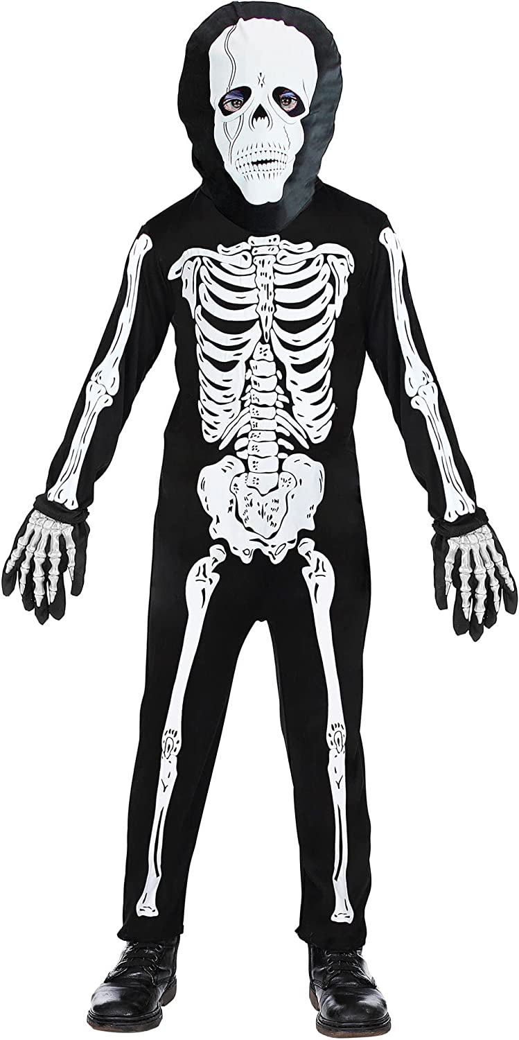Widmann - Kinderkostüm Skelett, Anzug und Maske, Kostüm-Set für Kinder, Unisex, Schwarz-Weiß, Verkleidung, Karneval, Mottoparty, Halloween