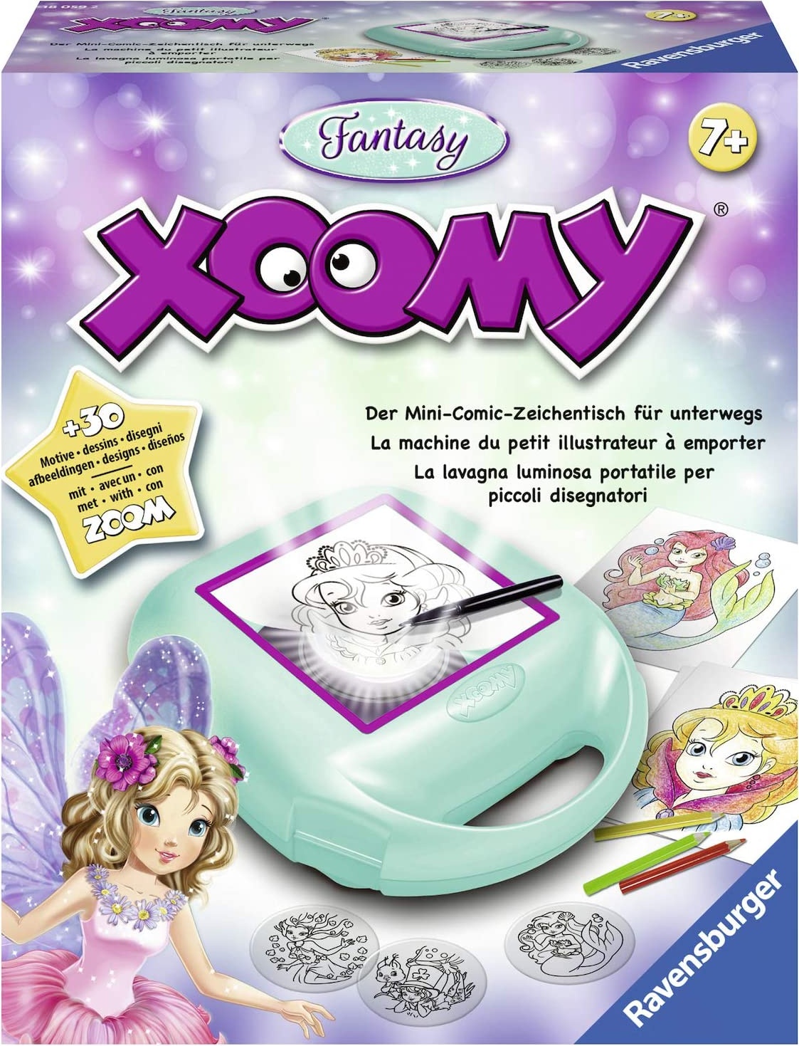 Ravensburger Xoomy Fantasy - Comics zeichnen lernen, Kreatives Zeichnen und Malen für Kinder ab 7 Jahren, Mini-Zeichentisch für unterwegs