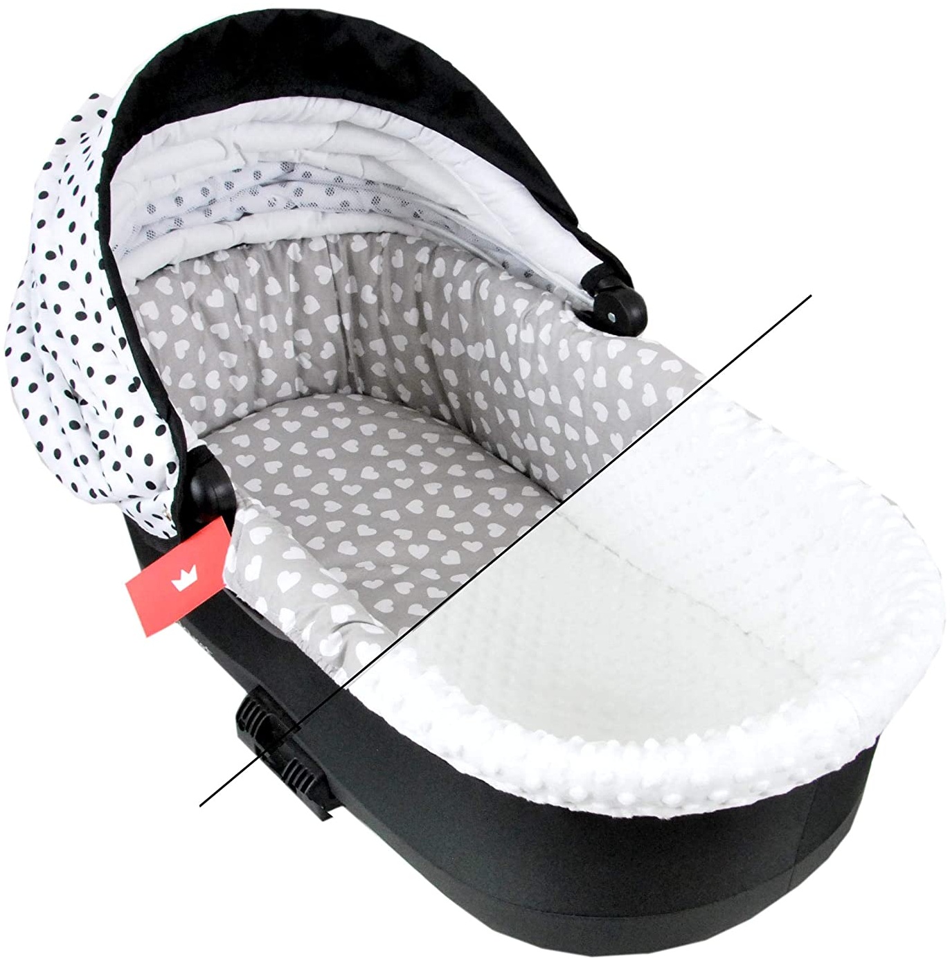 BABYLUX Nestchen für Kinderwagen Stubenwagen BABYWANNE + Matratze 2 Tlg Set Doppelseitig (W7 - Weiß + Herze)