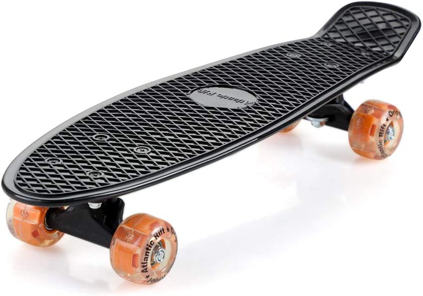 Monzana Skateboard 22 Zoll ABEC 7 LED Leuchtrollen Pennyboard Longboard Retro Design Erwachsene Kinder Jugendliche Mini Cruiser 100kg Belastbar