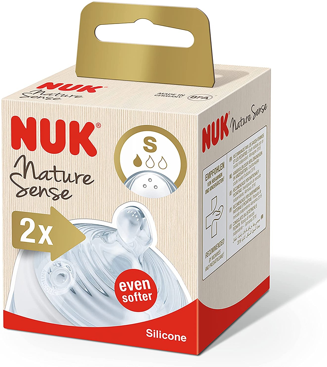 NUK Nature Sense Trinksauger für Babyflaschen | 0–18 Monate | Anti-Colic-Ventil | Größe S | BPA-frei | 2 Stück