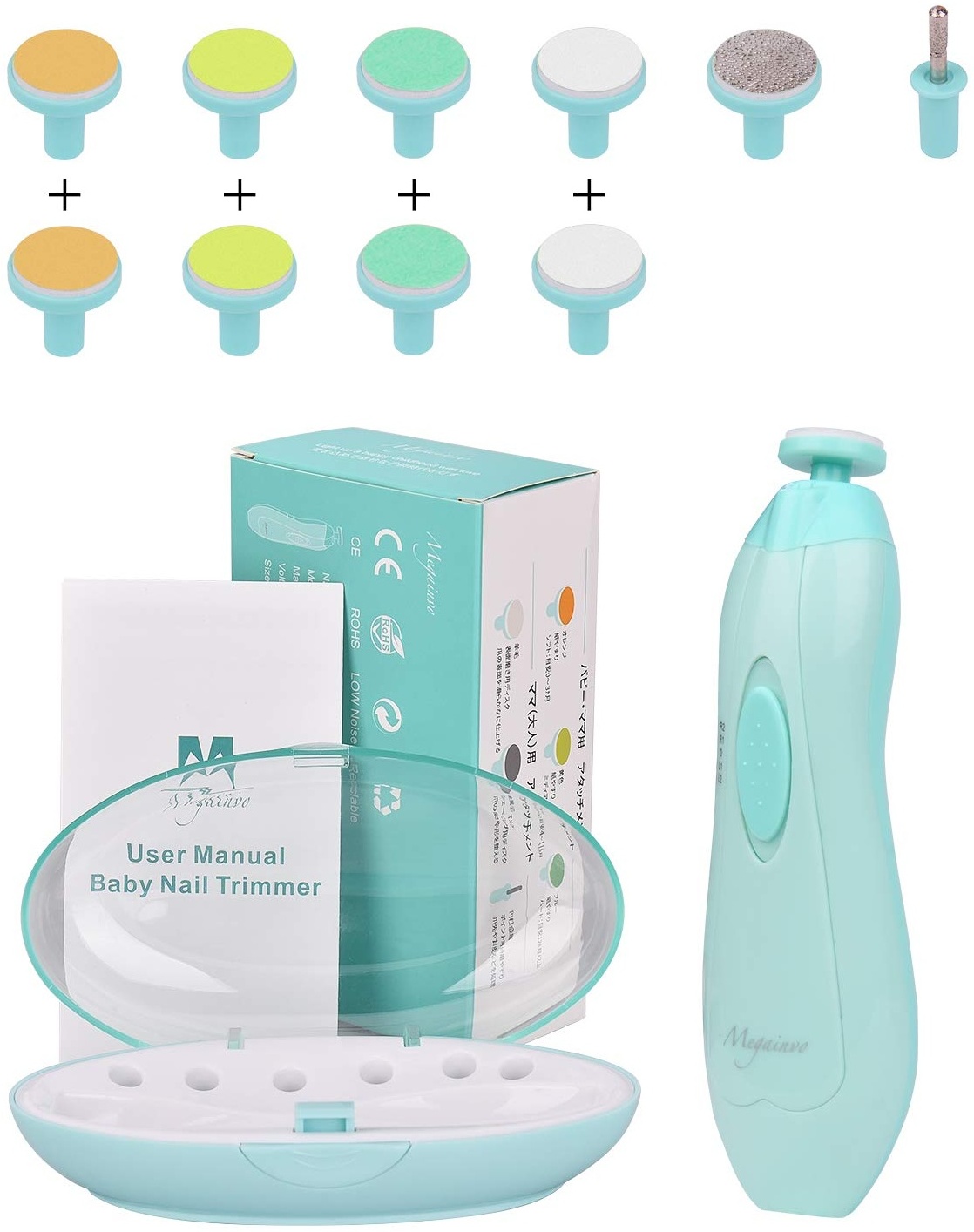 Elektrische Baby Nagelfeile, Maniküre & Pediküre Nagelpflege Set 10 in 1 Nagelfeile mit LED- Licht für Babys, Kleinkind, Erwachsene, gesund und Sicher, macht baby fröhlich (Batterien NICHT inklusive)