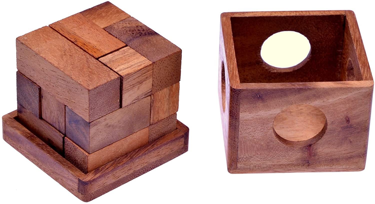 Soma Würfel Gr. L - 9 cm Kantenlänge - 3D Puzzle - Knobelspiel im Holzkasten