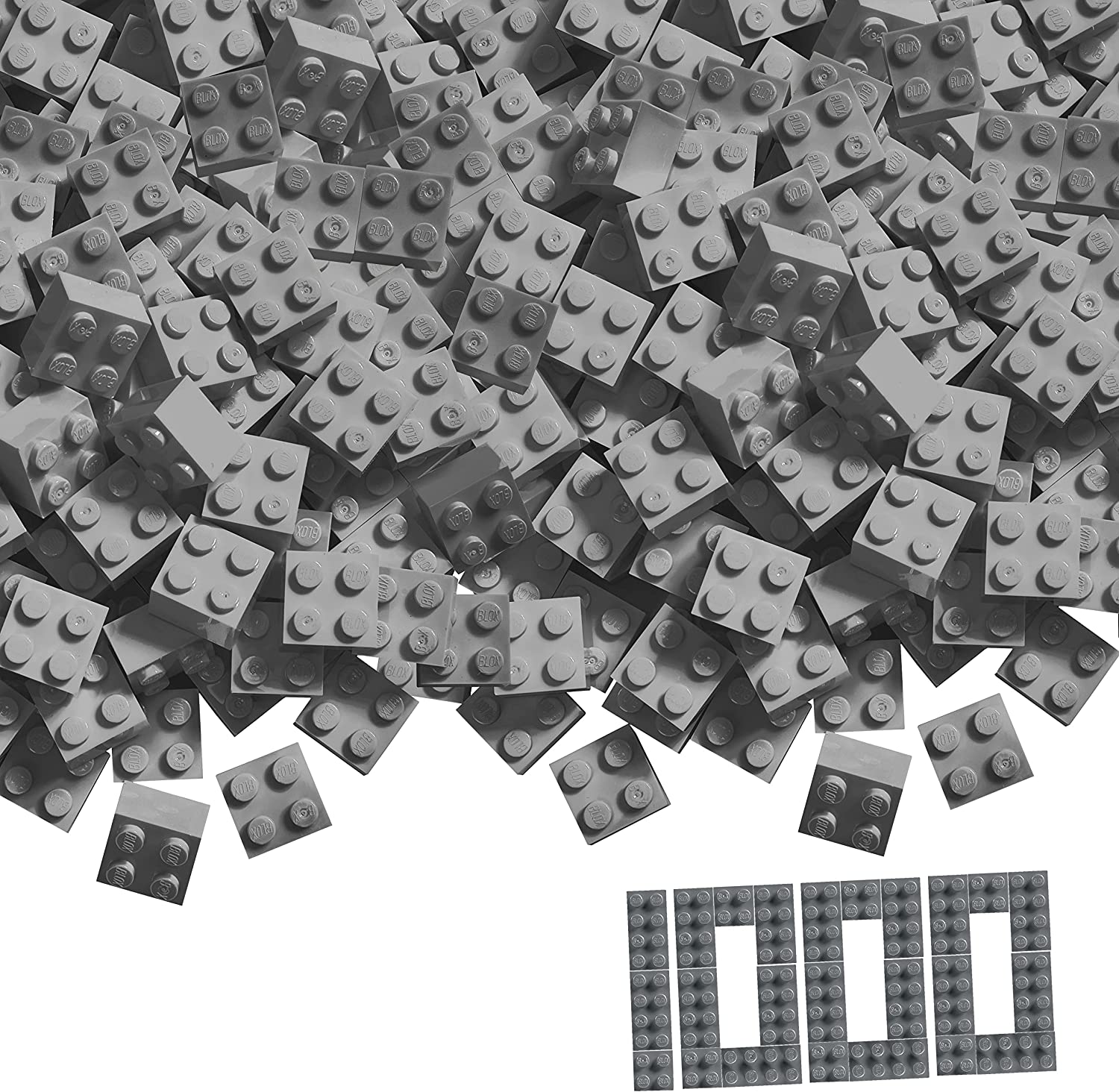 Simba 104114554 - Blox, 1000 graue Bausteine für Kinder ab 3 Jahren, 4er Steine, im Karton, hohe Qualität, vollkompatibel mit vielen anderen Herstellern