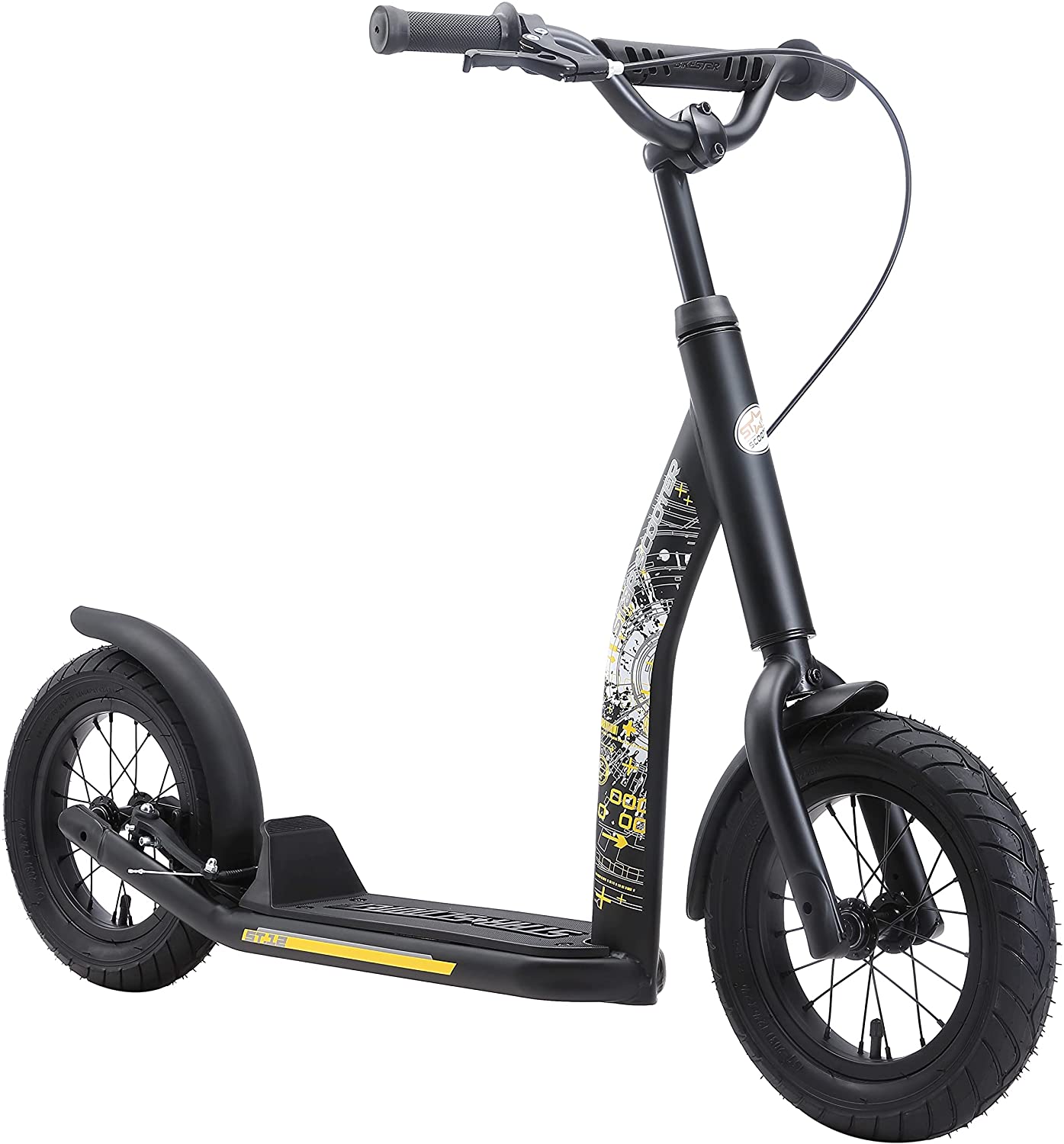 BIKESTAR Tretroller Kinderroller ab 7 Jahre | 12 Zoll New Gen Sport | Schwarz