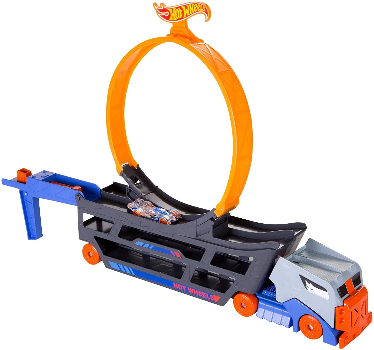 Hot Wheels GCK38 - Stunt N Go Transporter und Trackset, Spielzeug ab 4 Jahren