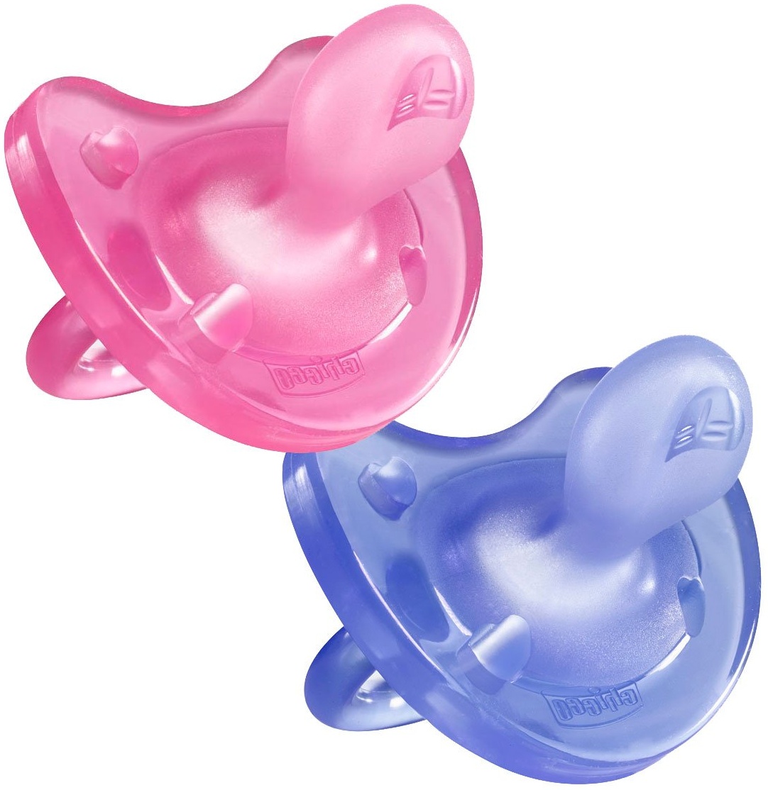 Chicco Schnuller Physio Soft, 100% Silikon, 2 Stück, Rosa/Lila
