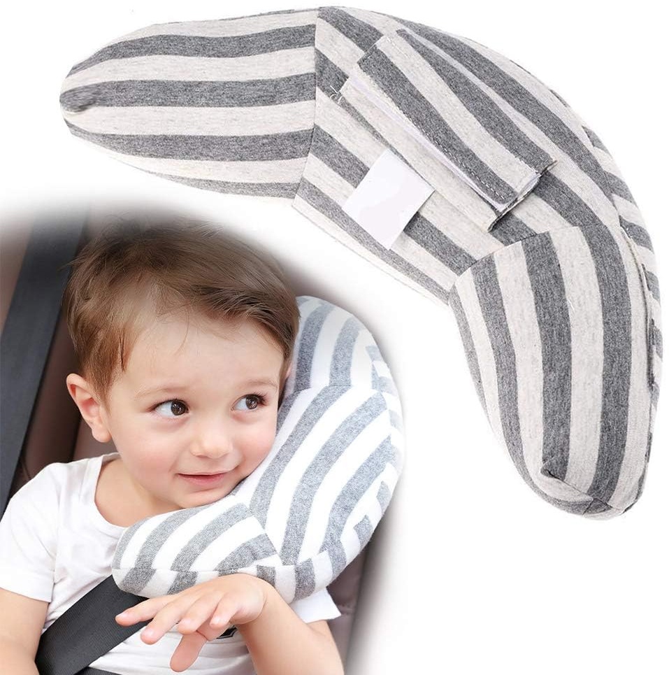 VANDA Gurtpolster für Kinder - Auto SchlafkissenReise-Nackenkissen Nackenhörnchen Sicherheitsgurt Auto Sitz Kopfkissen Gürtel Pillow Schulterschutz Maschinenwaschbar Super weich (Grau)