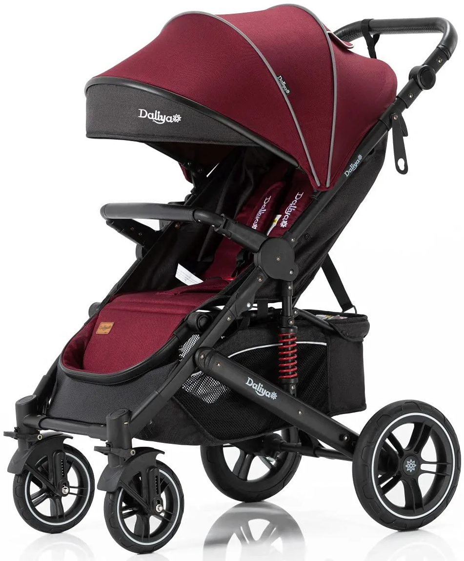 Daliya® Rapidy Buggy / Kinderwagen 0-36 Monate / Sportwagen mit Liegeposition / Wickeltasche, Winterfußsack, Ess- & Spieltisch und mehr Linen Rot – Schwarz
