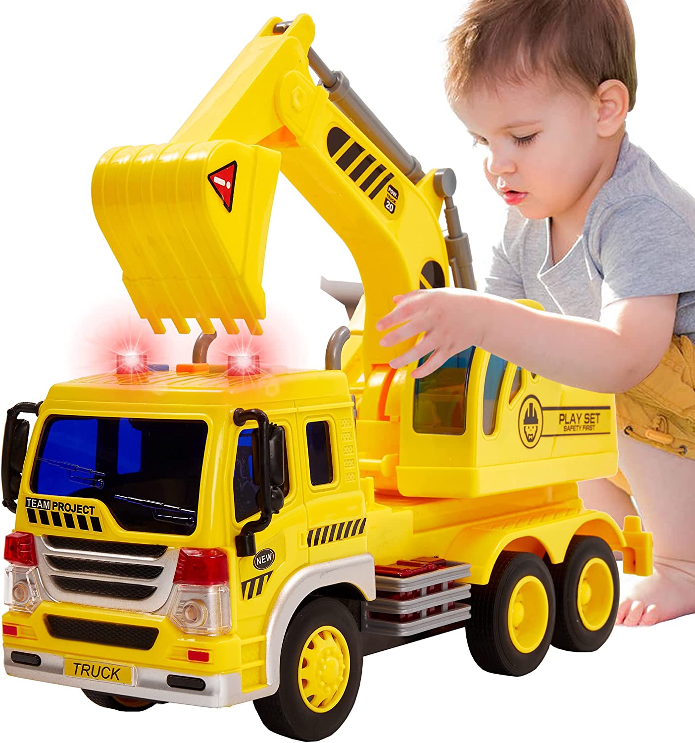 HERSITY Kinder Bagger Spielzeug mit Sound und Licht, 1/16 Fahrzeug