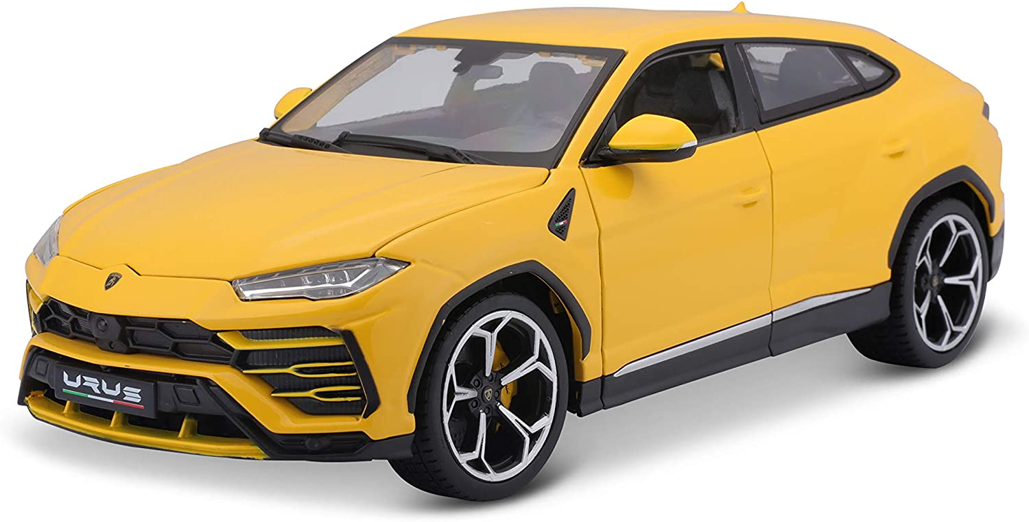 Bburago Lamborghini Urus: Modellauto im Maßstab 1:18, Türen, Kofferraum und Motorhaube zum Öffnen, lenkbar, 26 cm, gelb (18-11042Y)