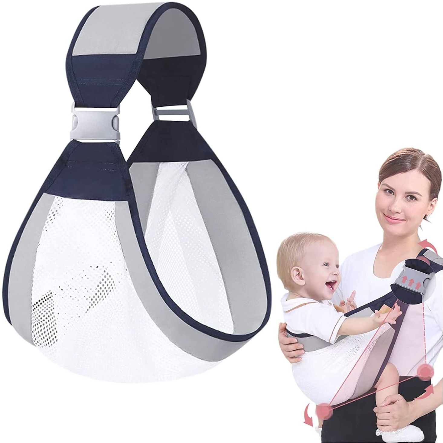 Baby Tragetuch,Atmungsaktive Baby Tragetuch, Verstellbare Babytrage Wickeln mit Dicken Schultergurten,babytrage neugeborene ab geburt für Babys von 0 bis 36 Monaten (grau Mesh-Gürtel)