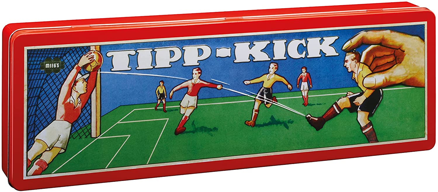 TIPP-KICK Retro 80x47 cm – Das spielfertige Set mit 2X Spieler, 2X Torwart, 2X Metall-Tor, 2X Ball I Spielfeld aus Filz