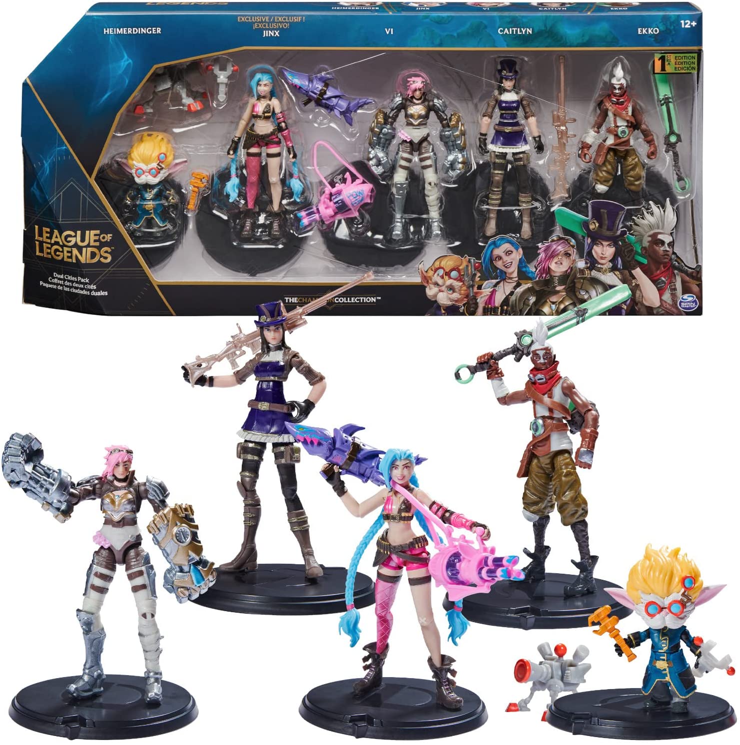 Spin Master League of Legends - 10cm Actionfiguren 5er Pack (Vi, Caitlyn, Ekko, Heimerdinger und exklusiver Jinx) jeweils mit Accessoires und Ausstellungssockel, Spielfigur - Preisvergleich