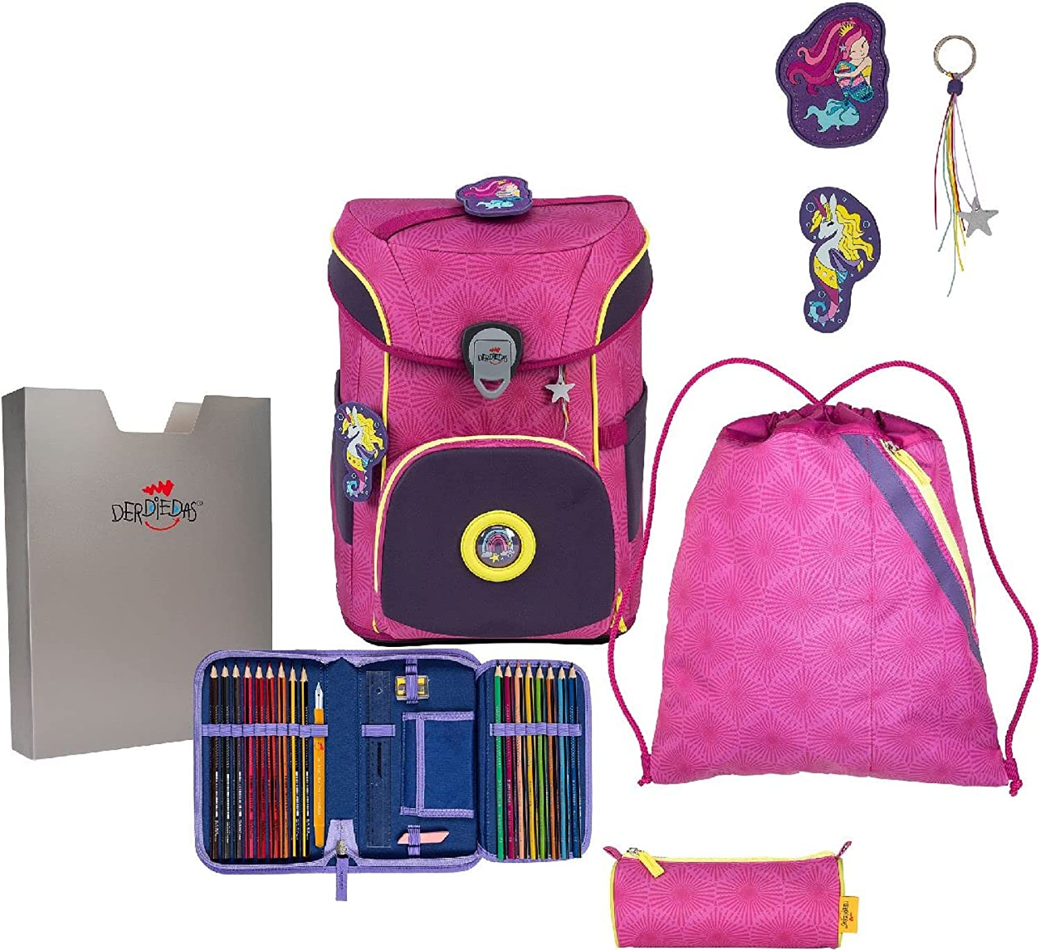 DerDieDas ErgoFlex Easy Exklusiv Schulranzen Set 5-teilig „Paradise“ – Mit Sportbeutel, Mäppchen, Box