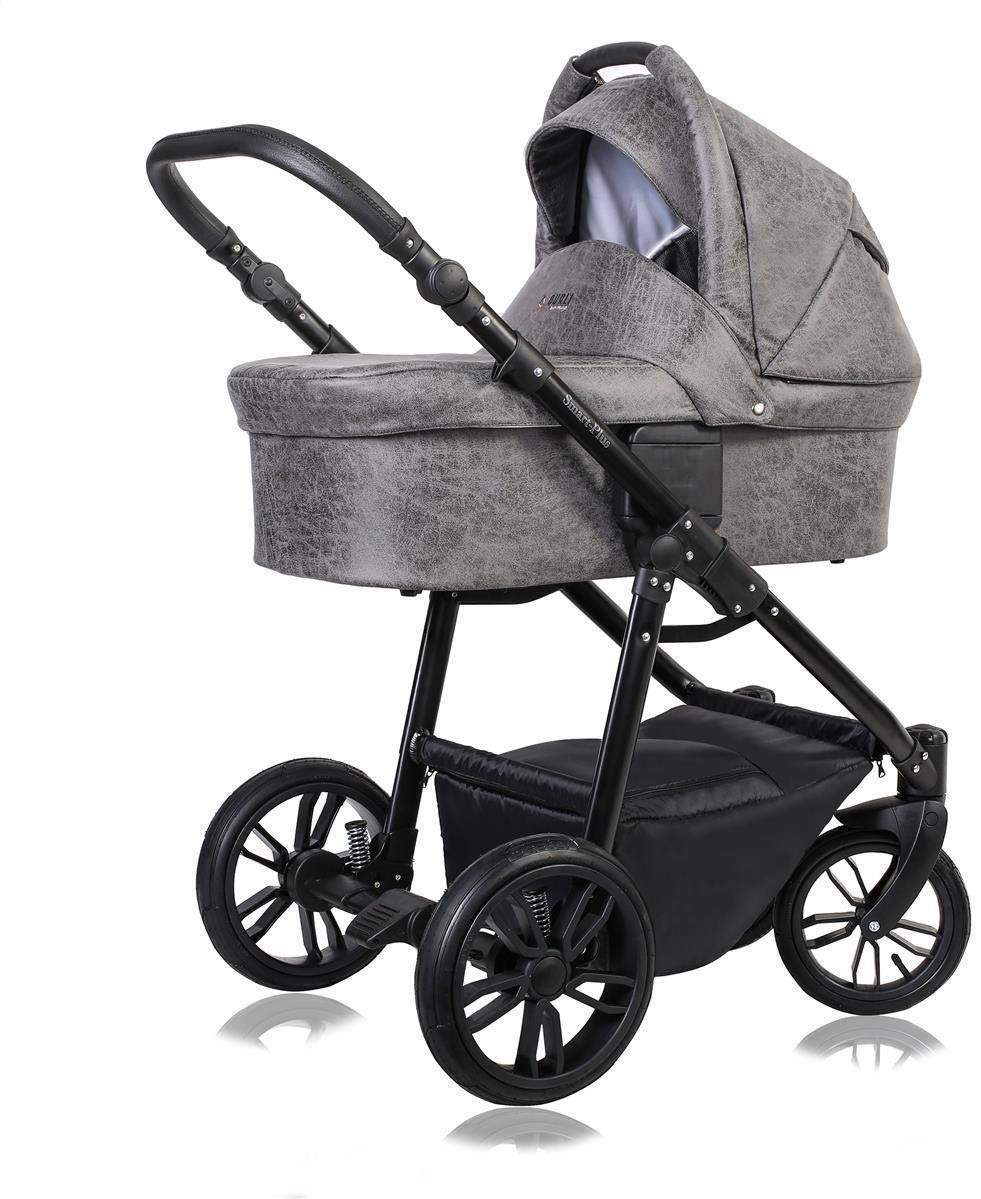 Kinderwagen 3 in1 Kombi Komplettset mit Autositz Buggy Baby Smart-Plus Black by Chillykids Grey Leatherette165 2in1 ohne Babyschale