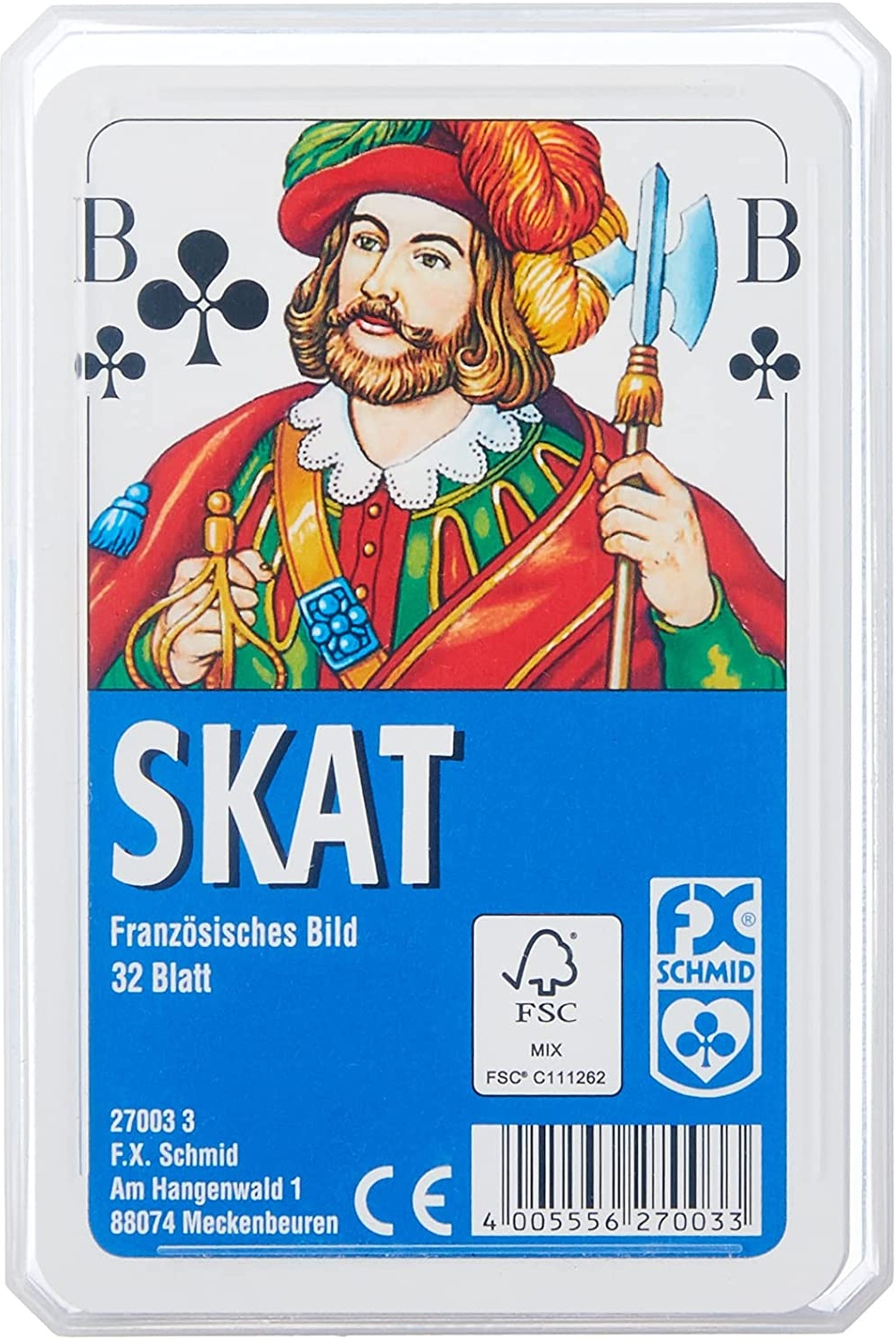 Ravensburger Spielkarten 27003 - Klassisches Skatspiel, Französisches Bild, 32 Karten in Klarsicht-Box