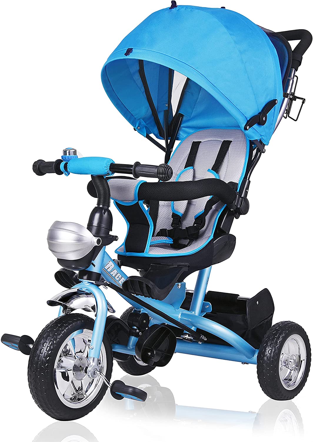Dreirad Kinderdreirad Blau 5-Punkte Gurt abnehmbares Dach Kinderwagen Fahrrad Kinder Buggy Blau Jungen