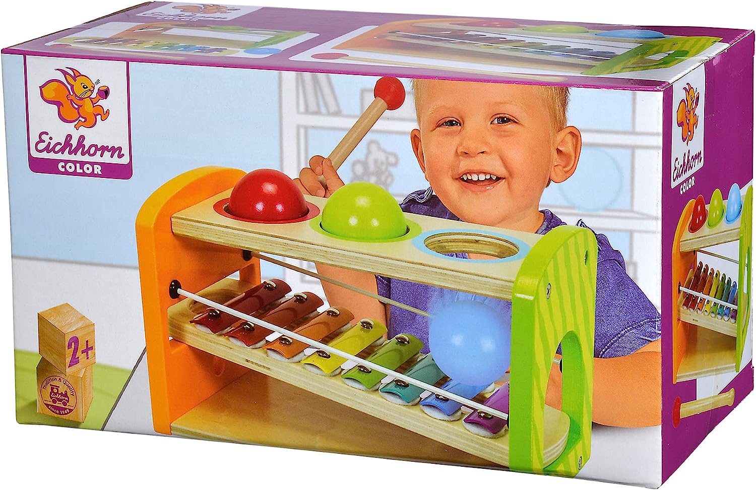 Eichhorn Xylophon Klopfbank, enthält: Klöppel, 8x Noten, 3x Kugeln, 6-tlg., Birkenholz, für Kinder ab 1 Jahr, Größe: 12,5x25x14cm,