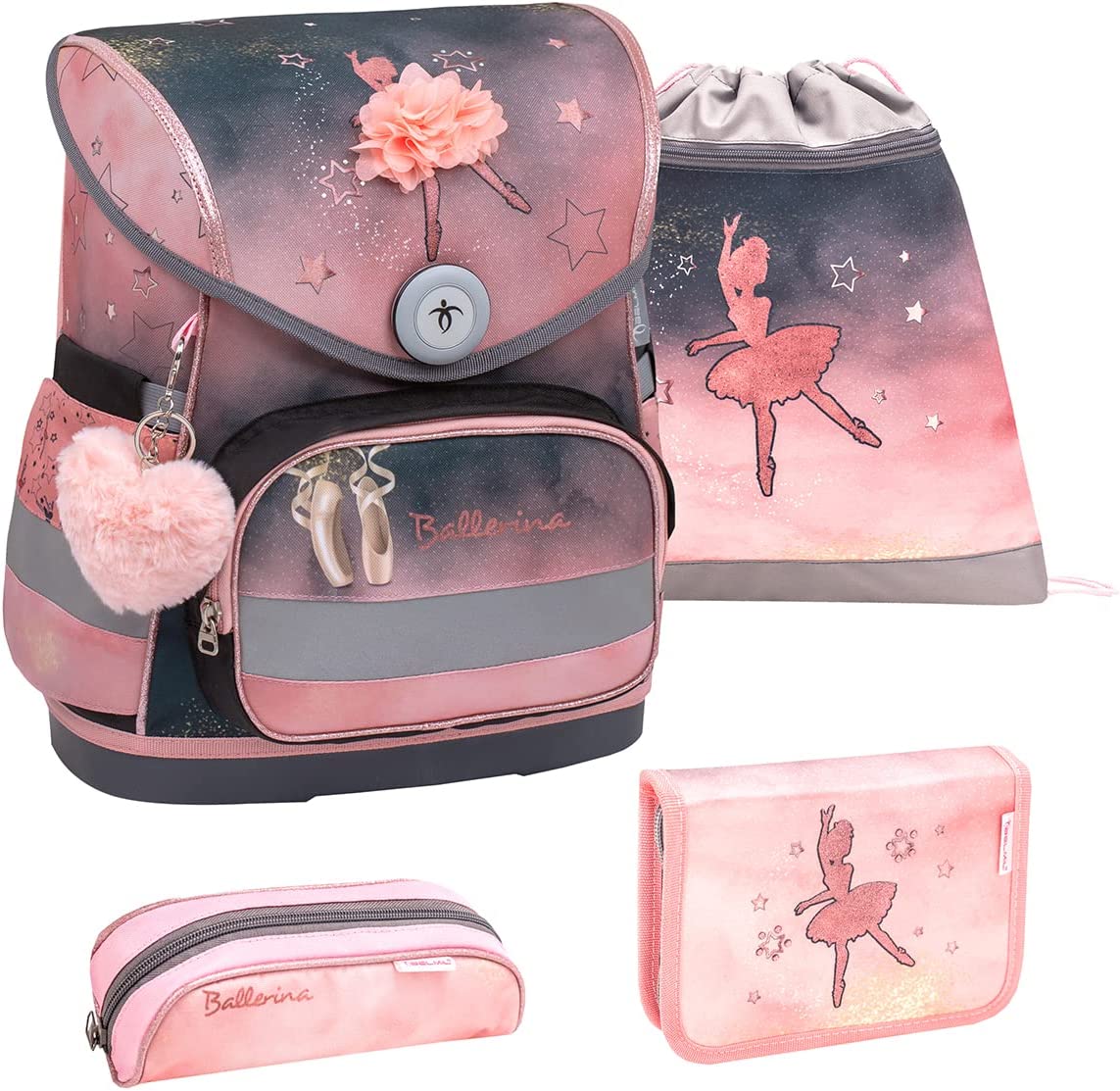 Compact Ballerina Black Pink Schulranzen Set 4 tlg. mit Brustgurt für Mädchen