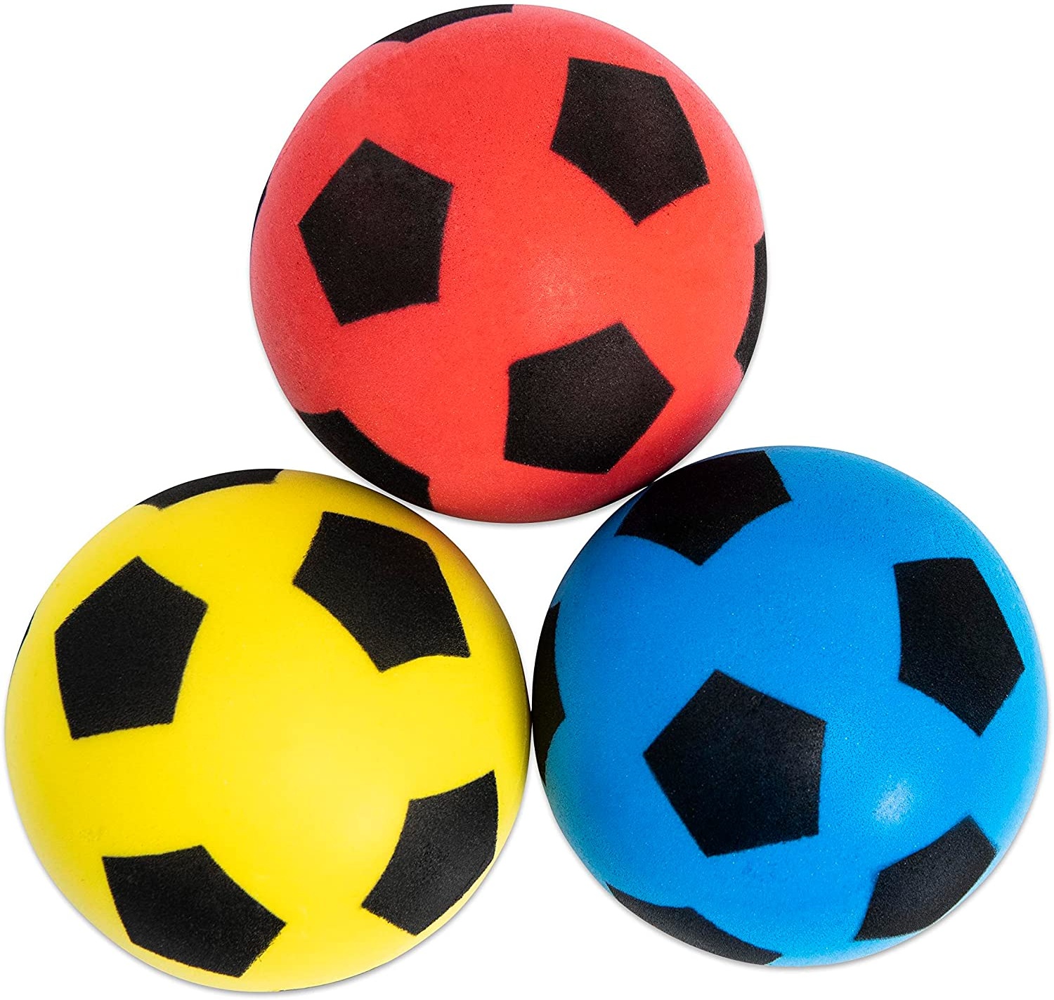 Betzold Kinder-Softball, Soft-Bälle, Kinder-Ball aus Schaumstoff, Schaumstoffball, besonders weich und griffig, gelb, blau, rot, im Netz, unbeschichtet, Ø 12 cm,3 Stück