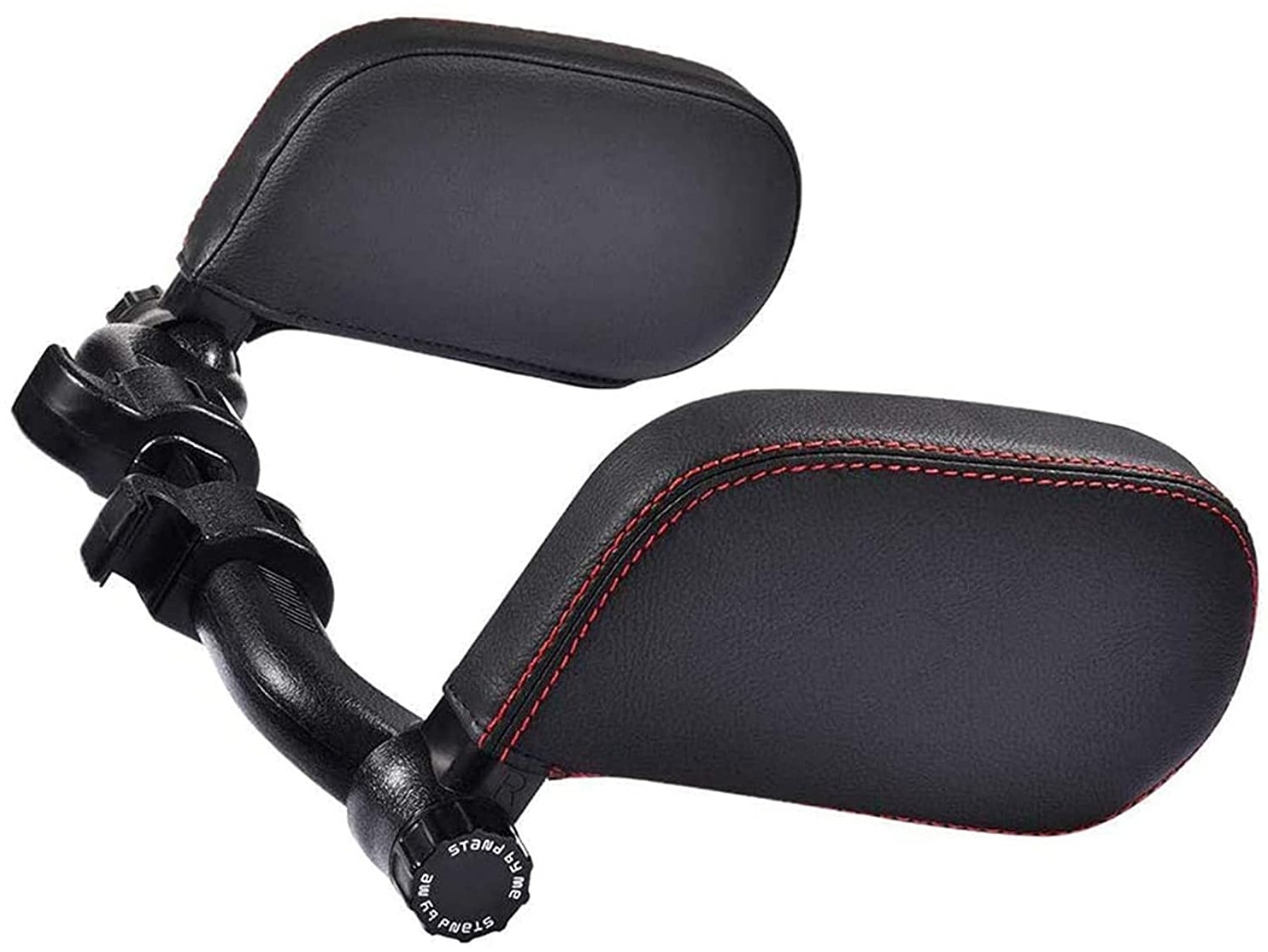 Auto Kopfstütze für Kinder Erwachsene,Autositz Nackenstütze mit Teleskopstange und Schiebebaren Clip Verstellbarer Schiebestange Komfortabel Nackenkissen aus Leder Kopfstütze Schwarz Rote Nähte