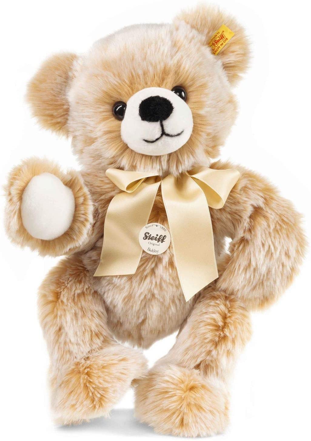 Steiff Bobby Schlenker-Teddybär - 40 cm - Teddybär mit Schleife - Kuscheltier für Kinder - weich & waschbar - braun gespitzt (013515)
