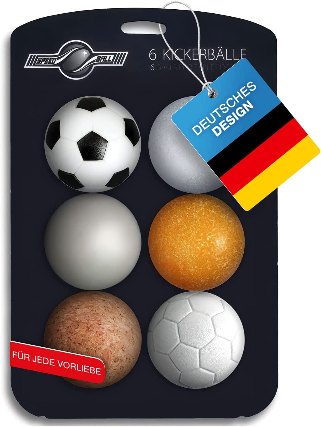 GOODS+GADGETS 6X Stück Speedball Profi Kickerbälle für Tischfussball Tischkicker Kicker-Ball Set Auswahl Verschiedene Sorten (Kork, PE, PU, ABS) 35mm (6er Set)