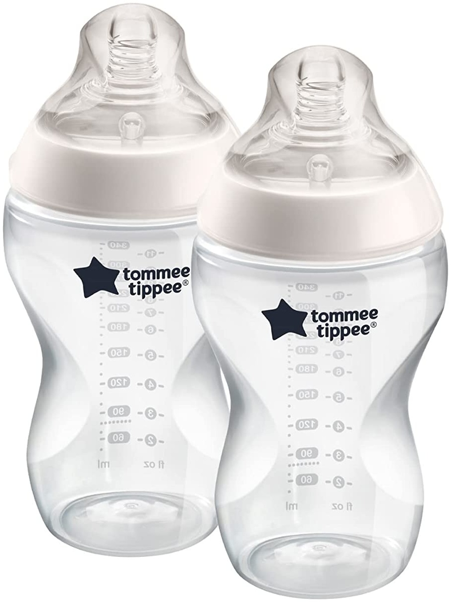 Tommee Tippee Babyfläschchen Closer to Nature, Ventil Anti-Kolik, Superweicher Sauger, 2er Set, 340ml