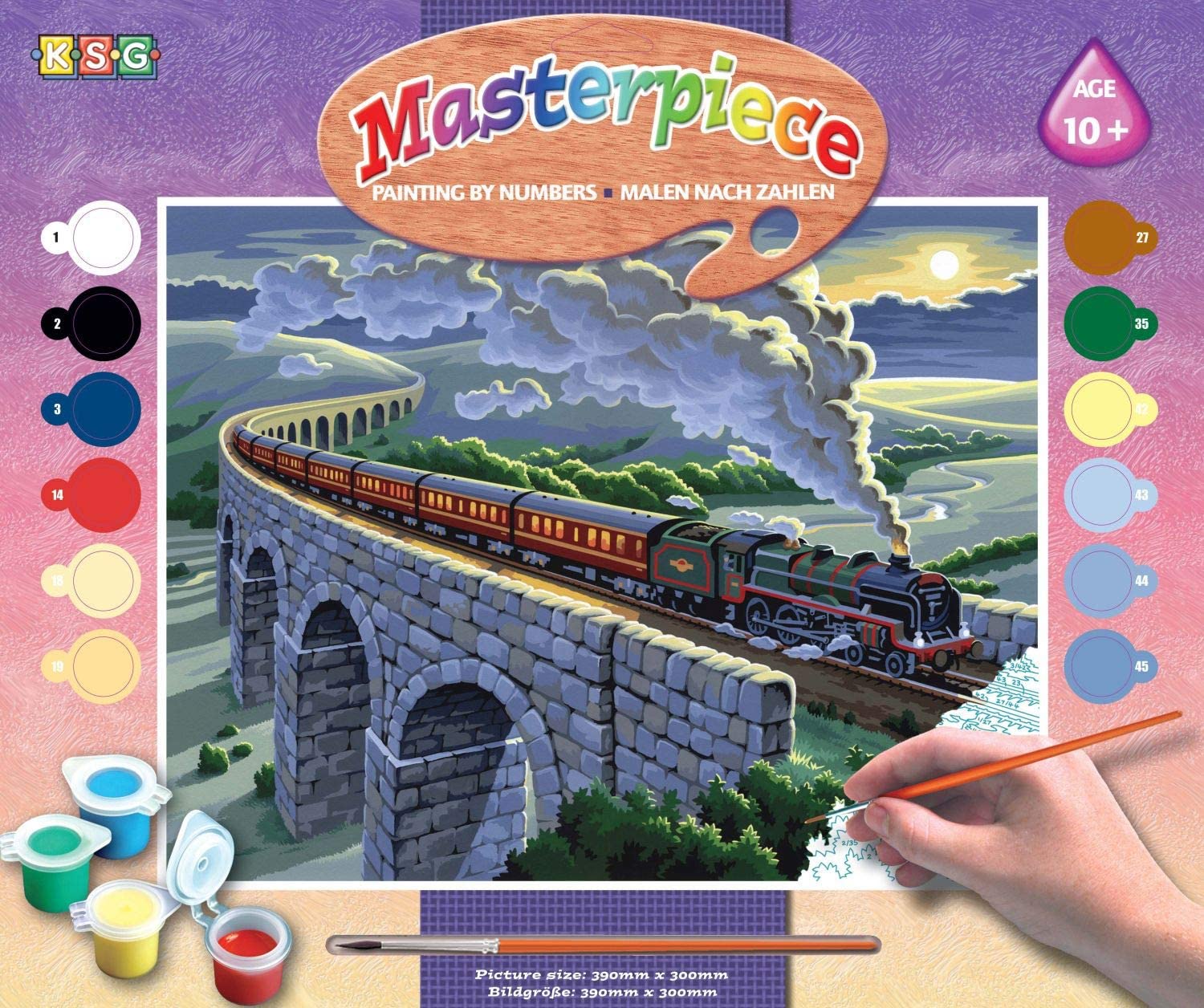 MAMMUT 8240428 Malen nach Zahlen Senior Eisenbahn Komplettset mit bedruckter Malvorlage im A3 Format 12 Acrylfarben Pinsel und Anleitung großes Malset ab 10 Jahre