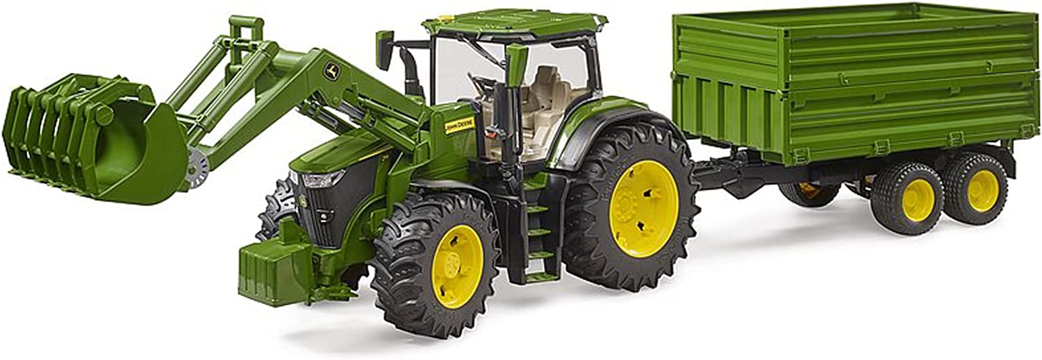 Bruder John Deere 7R 350 mit Frontlader und Tandemachstransportanhänger