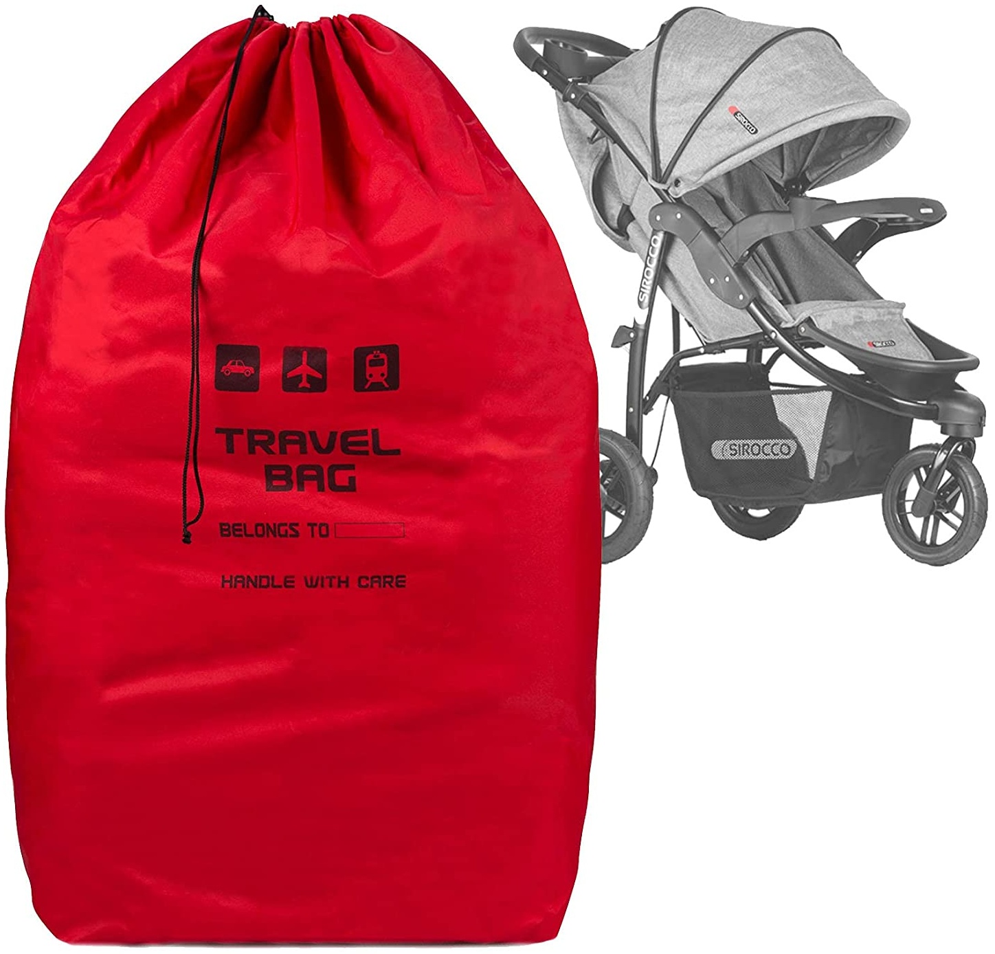 Rote Reisetasche für Kinderwagen Größe zu 100x60x40 cm Transporttasche Buggy Tragetasche Faltbar als Rucksack perfekt am Flughafen beim Einchecken Bahnhof Autofahrten [085]