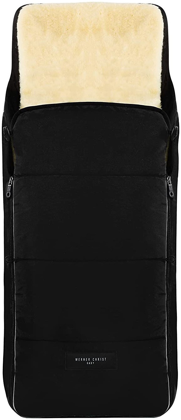Lammfell Kinderwagen-Fußsack CORTINA von WERNER CHRIST BABY – Thermo Winterfußsack mit herausnehmbarem, echtem Fell, als Einlage für Buggy verwendbar (2-in-1) in schwarz