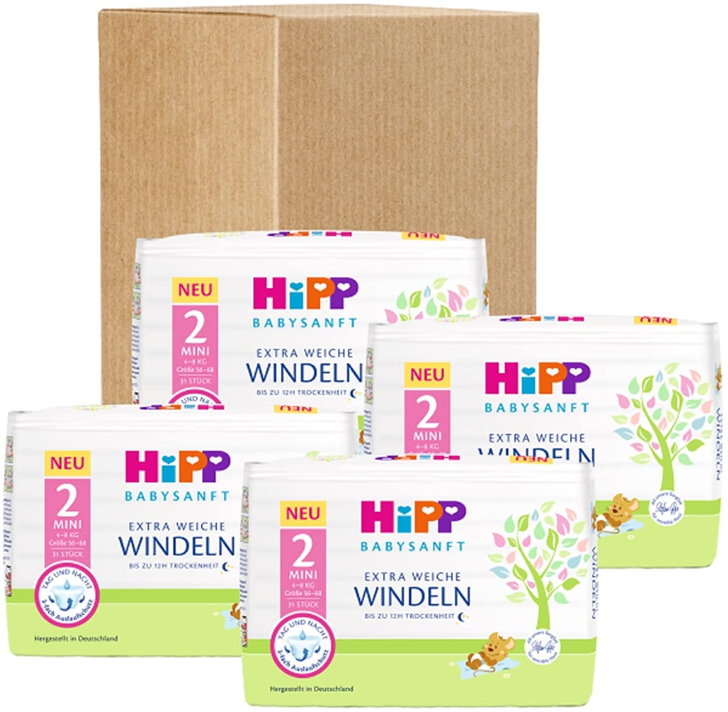 HiPP Babysanft Windeln Mini 2 Vorratsbox (4 x 31 Stück)