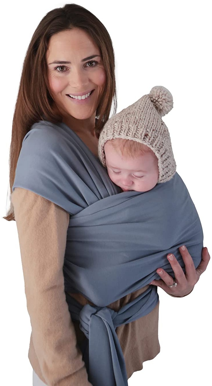 Mushie Tragetuch für Neugeborene & Babys | 100% Bio-Baumwolle | Mit einer integrierten Tasche | von 3,6 - 14,9 kg | Atmungsaktiv, um Überhitzung zu vermeiden | Tradewinds