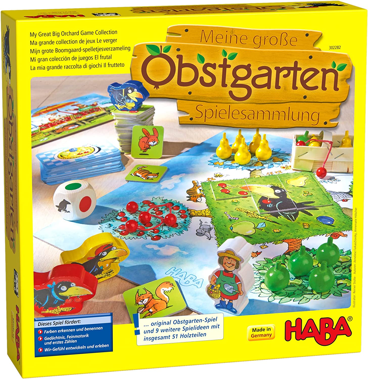 Haba 302282 - Meine große Obstgarten-Spielesammlung, original Obstgarten-Spiel und 9 weitere Spielideen in einer Packung, Spielesammlung zum beliebten Haba-Klassiker, Kinderspiele ab 3 Jahren